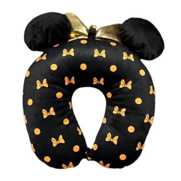 Disney Minnie Mouse Travel Soft Velvet Plush Pillow Gold Bow Ears NWOT - Picture 4 of 6